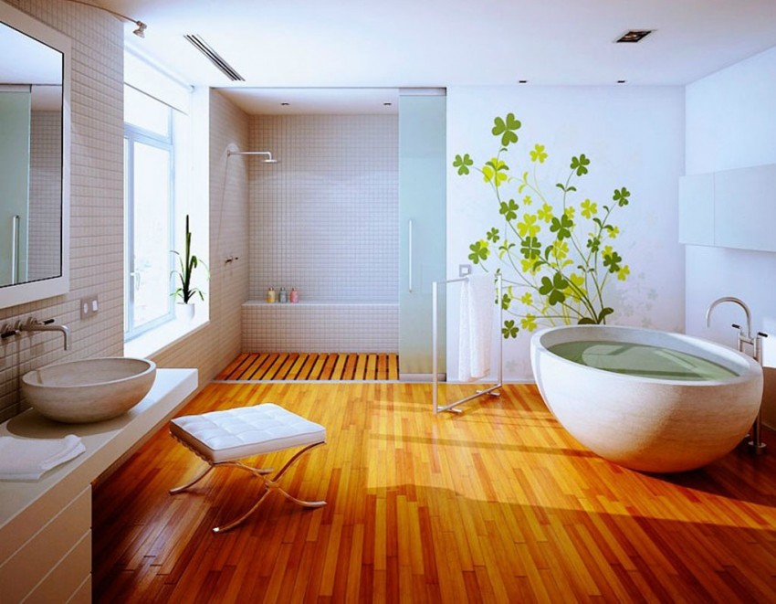 Деревянный пол в ванной - влагостойкие покрытия и обработка древесины (115 фото)