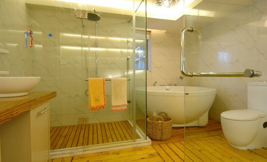 Деревянный пол в ванной - влагостойкие покрытия и обработка древесины (115 фото)