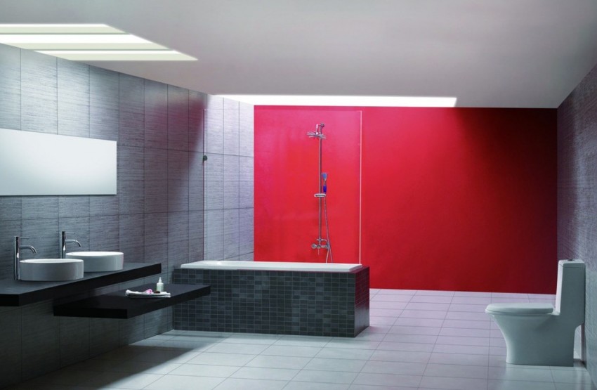 Красная ванная - современные яркие сочетания и правильное акцентирование внимания (100 фото-идей)
