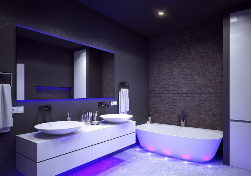Ванная в стиле Хай-Тек: необычный современный дизайн и простое, стильное обустройство ванной комнаты (110 фото)
